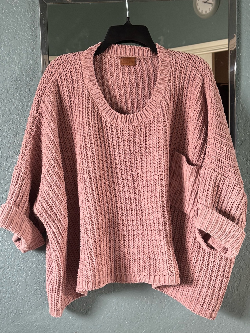 Anthropologie Chunky Dusty Rose Oversized Scoop-Neck Knit Sweater